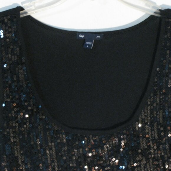 * 2/$15 Gap Sequin Tank Large Black Sequins Soft Stretch Fabric - Picture 2 of 2